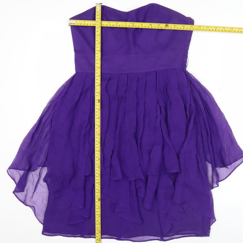 Coast Women's Purple Silk Strapless Hi-Low Cocktail Dress Size 10