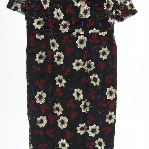 M&Co Boutique Womens Black Floral Embroidered Sheath Dress Size 12