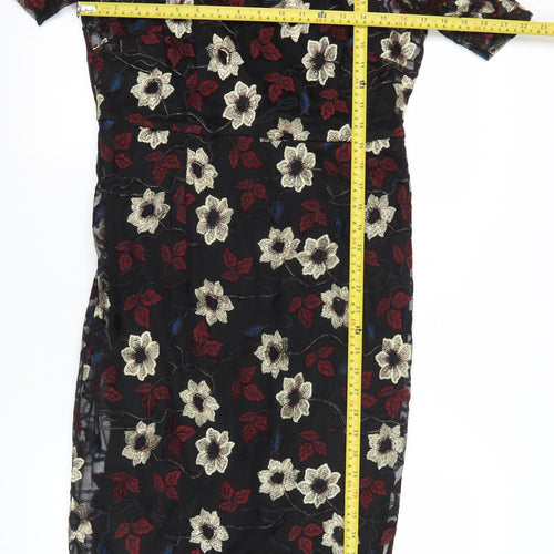 M&Co Boutique Womens Black Floral Embroidered Sheath Dress Size 12