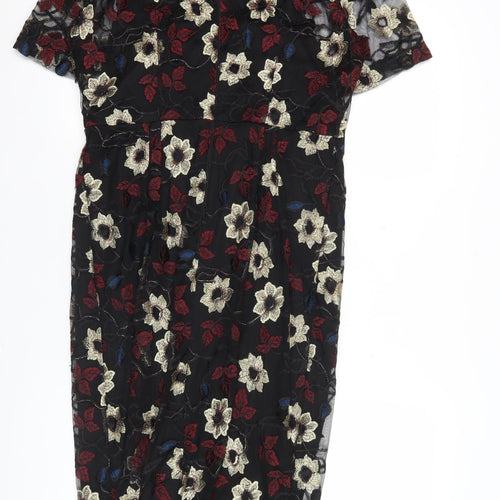 M&Co Boutique Womens Black Floral Embroidered Sheath Dress Size 12