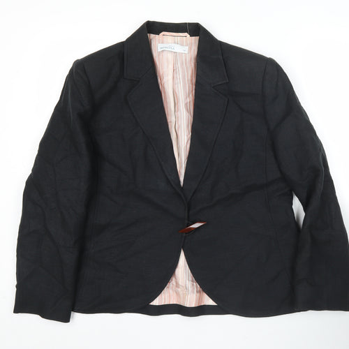 Minosa Petite Womens Black Blazer Size 16 Linen Cotton Work Jacket