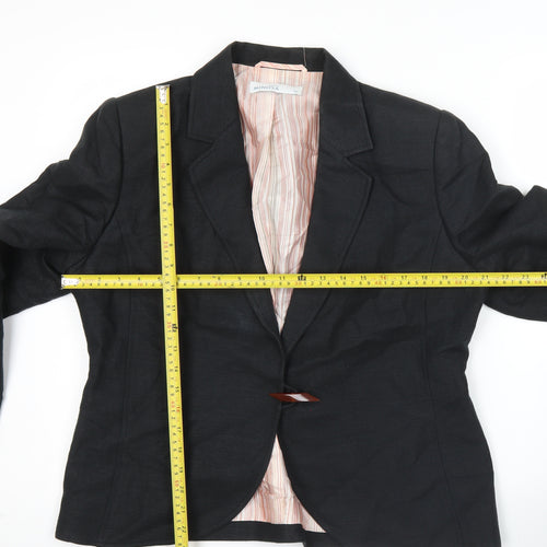 Minosa Petite Womens Black Blazer Size 16 Linen Cotton Work Jacket
