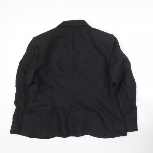 Minosa Petite Womens Black Blazer Size 16 Linen Cotton Work Jacket