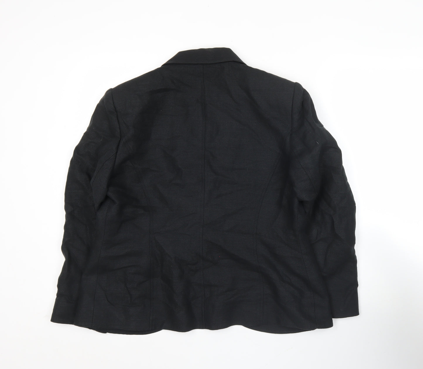 Minosa Petite Womens Black Blazer Size 16 Linen Cotton Work Jacket