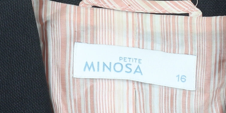 Minosa Petite Womens Black Blazer Size 16 Linen Cotton Work Jacket