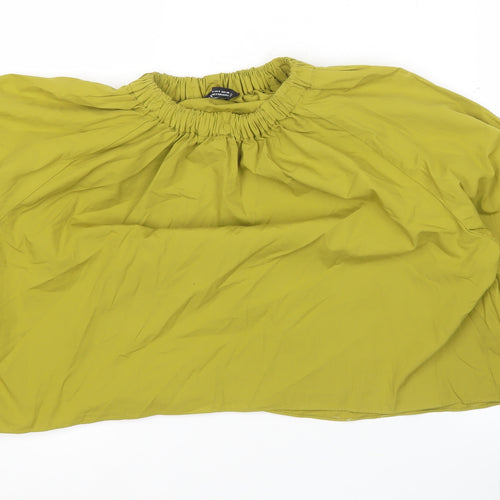 Zara Women’s Green Cotton Blouse Long Balloon Sleeve Size S