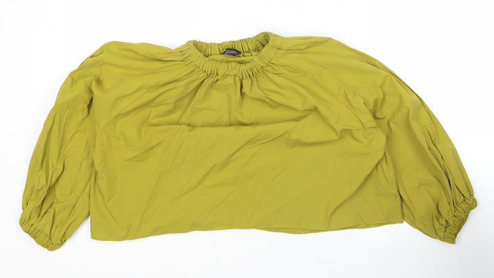 Zara Women’s Green Cotton Blouse Long Balloon Sleeve Size S