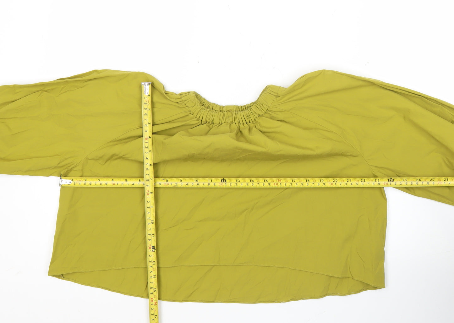 Zara Women’s Green Cotton Blouse Long Balloon Sleeve Size S