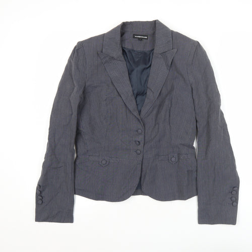 Warehouse Women Grey Pinstripe Suit Jacket UK 12 Single Breasted