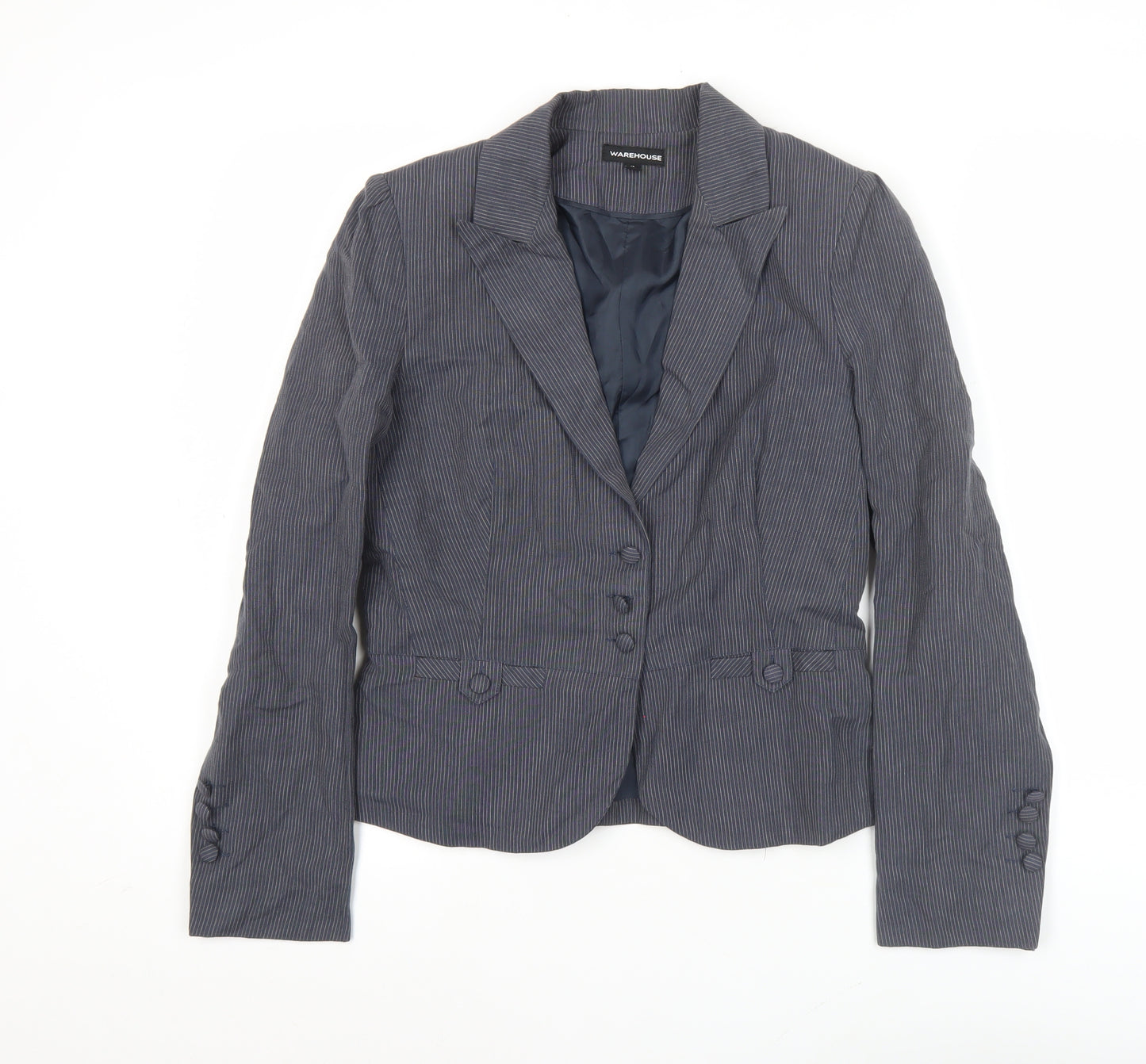 Warehouse Women Grey Pinstripe Suit Jacket UK 12 Single Breasted