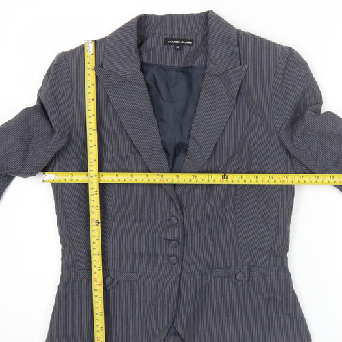 Warehouse Women Grey Pinstripe Suit Jacket UK 12 Single Breasted