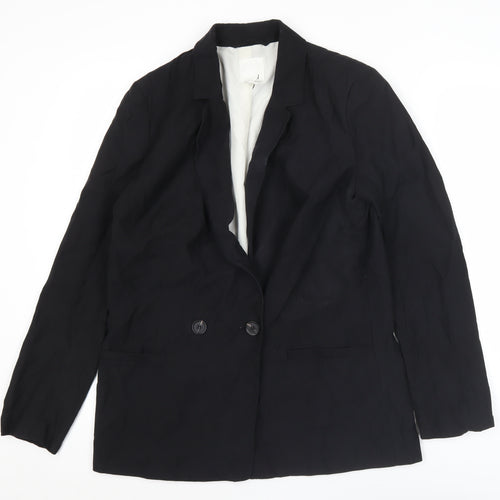 H&M Womens Black Double-Breasted Blazer Jacket Size 8