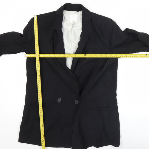H&M Womens Black Double-Breasted Blazer Jacket Size 8