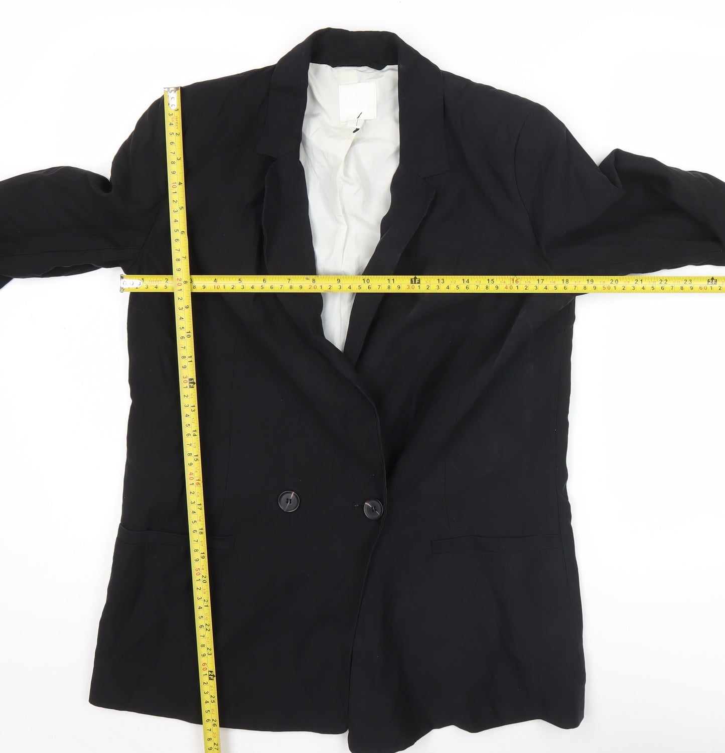 H&M Womens Black Double-Breasted Blazer Jacket Size 8