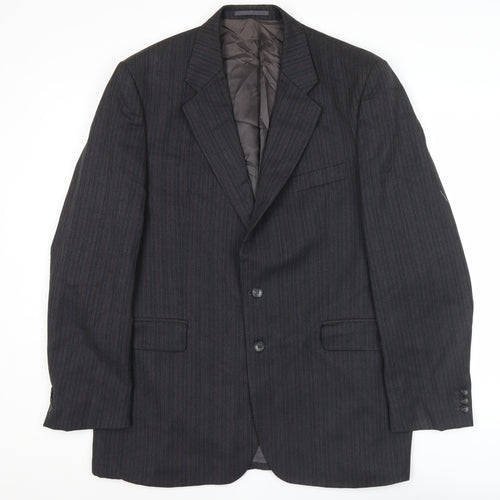 Label Mens Grey Wool Pinstripe Blazer Jacket 41L Classic Fit