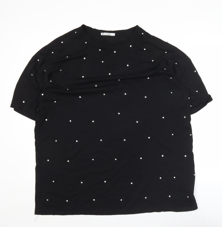 Cherry Koko Womens Black Studded Polka Dot T-Shirt Size M