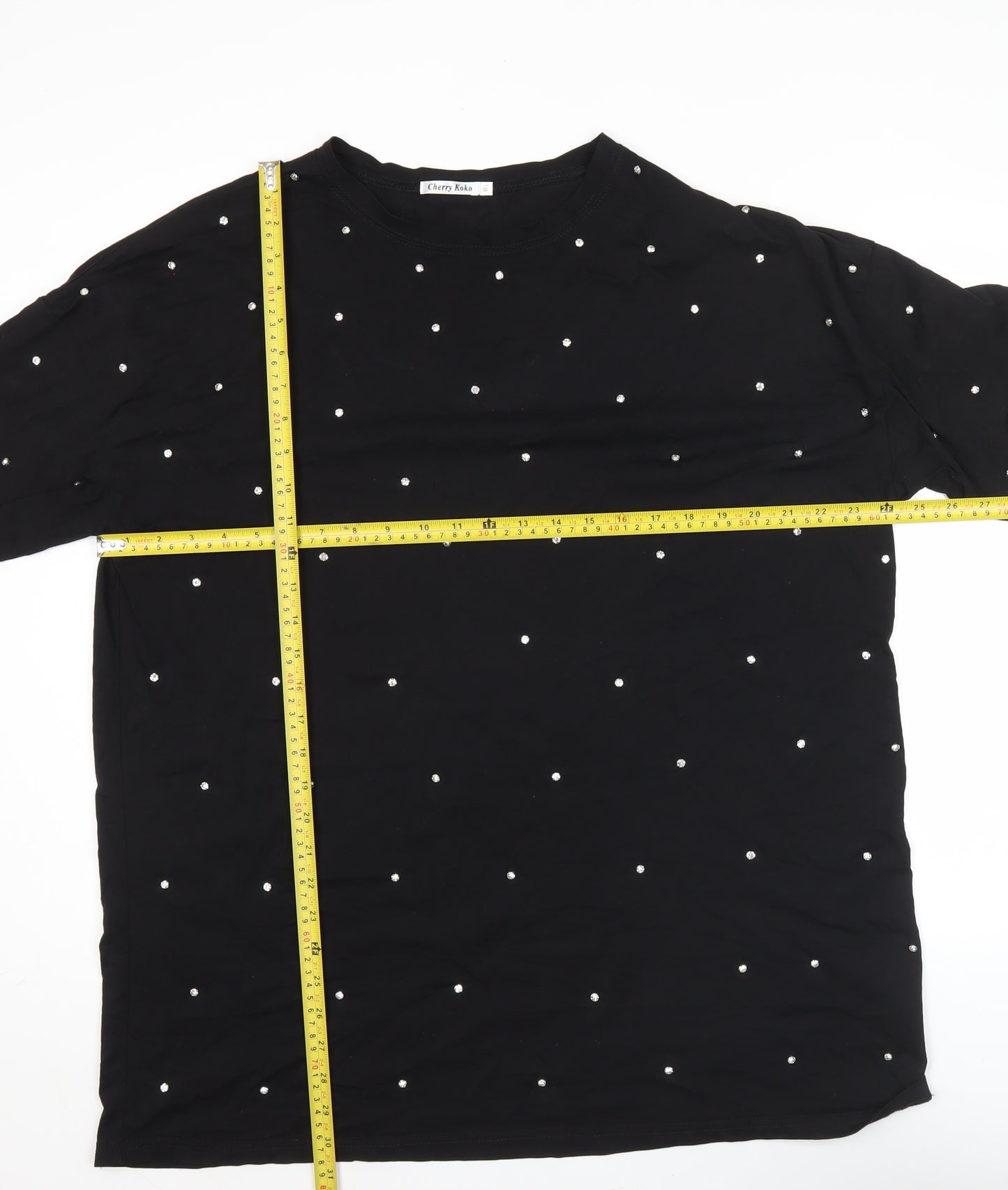 Cherry Koko Womens Black Studded Polka Dot T-Shirt Size M