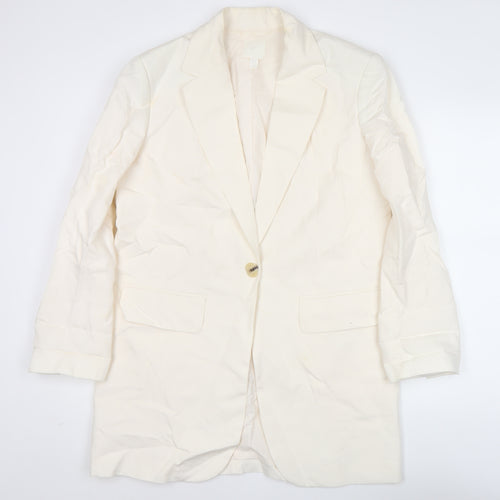 H&M Unisex Adults Ivory XS Long Linen Blend Blazer Jacket