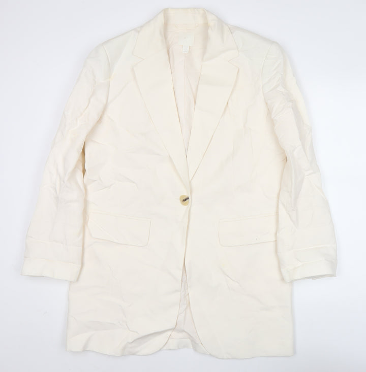 H&M Unisex Adults Ivory XS Long Linen Blend Blazer Jacket