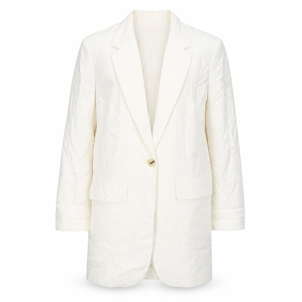 H&M Unisex Adults Ivory XS Long Linen Blend Blazer Jacket