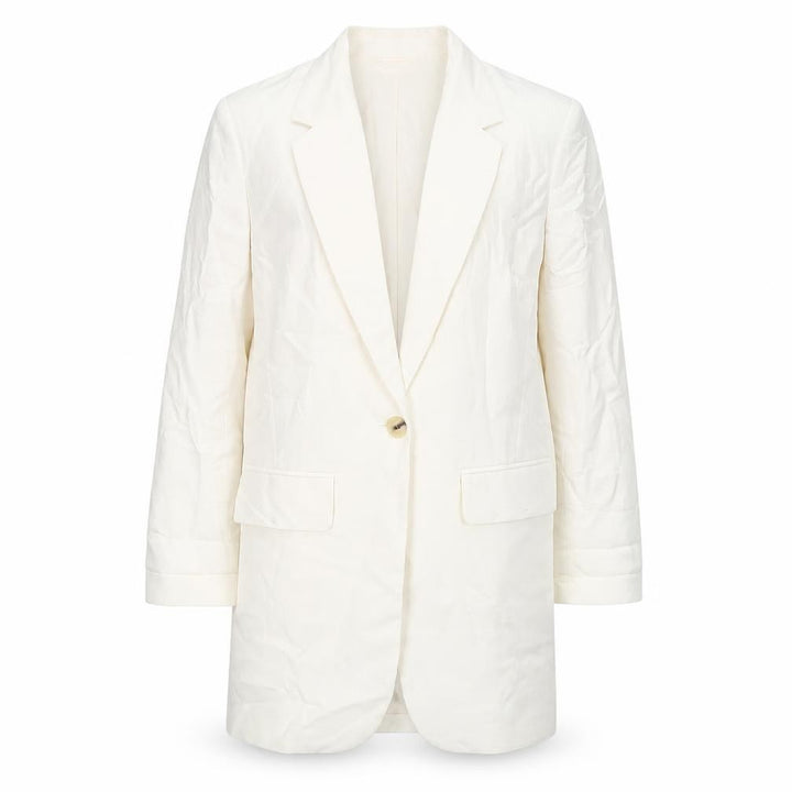 H&M Unisex Adults Ivory XS Long Linen Blend Blazer Jacket