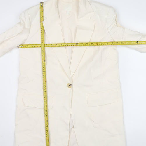 H&M Unisex Adults Ivory XS Long Linen Blend Blazer Jacket