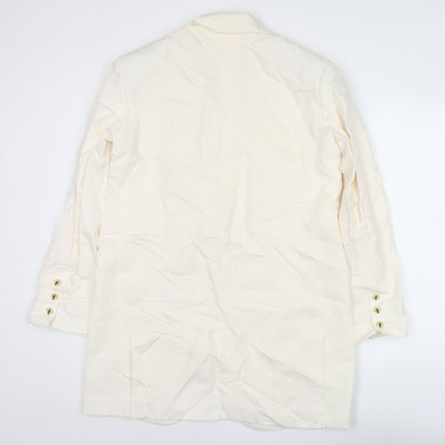 H&M Unisex Adults Ivory XS Long Linen Blend Blazer Jacket