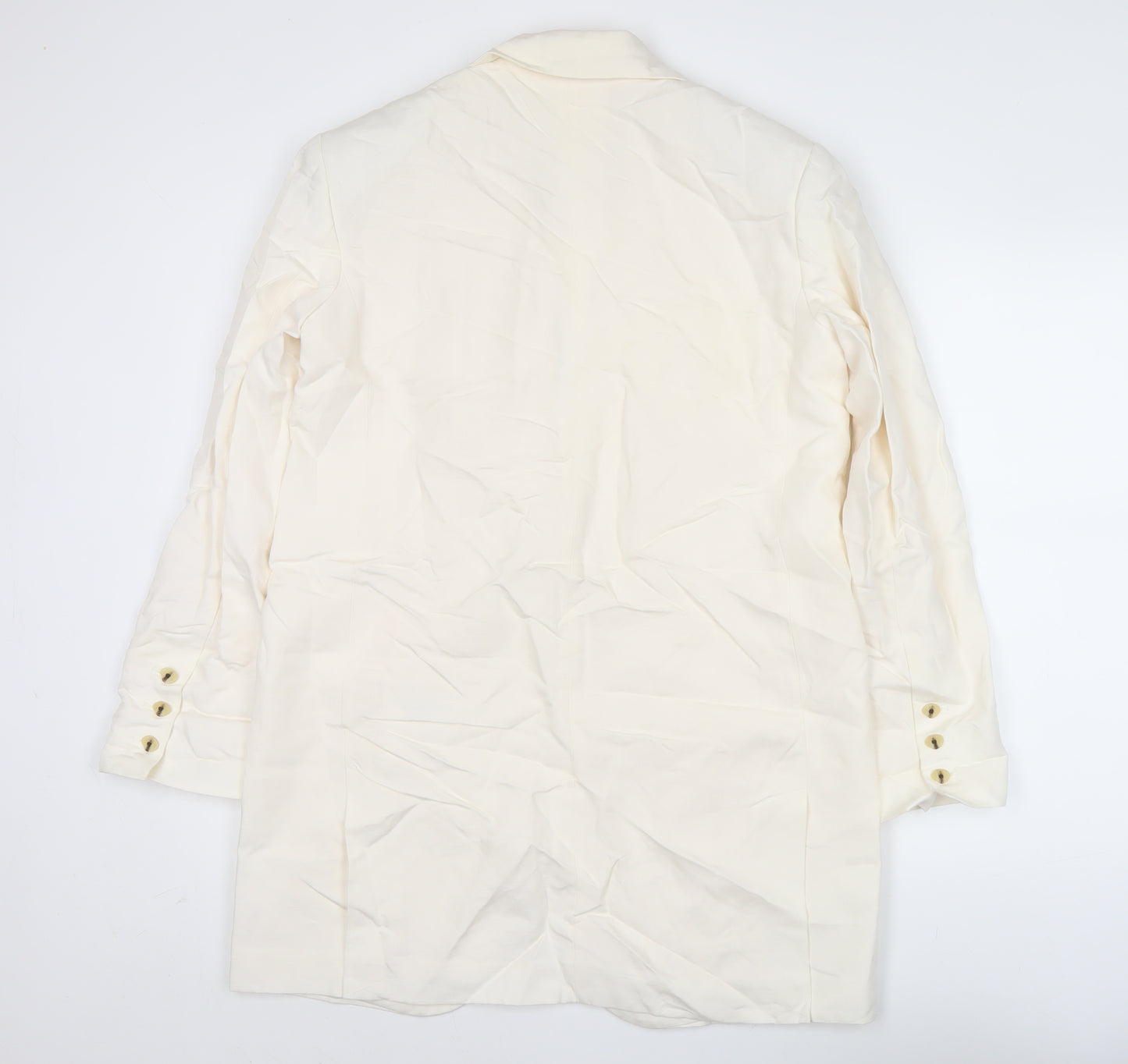 H&M Unisex Adults Ivory XS Long Linen Blend Blazer Jacket