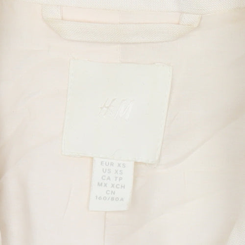 H&M Unisex Adults Ivory XS Long Linen Blend Blazer Jacket