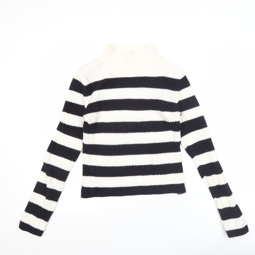 H&M Divided Women’s Black White Striped Mock Neck Jumper Size 8