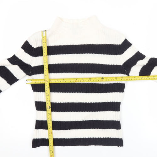 H&M Divided Women’s Black White Striped Mock Neck Jumper Size 8