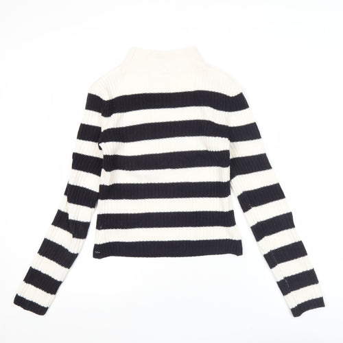 H&M Divided Women’s Black White Striped Mock Neck Jumper Size 8