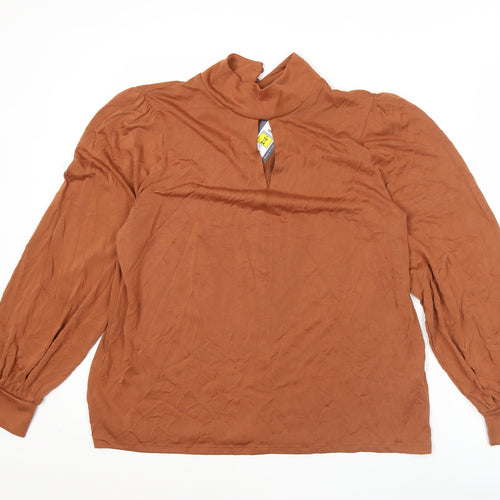 Marks and Spencer Women Brown Blouse Size 16 High Neck Long Sleeve