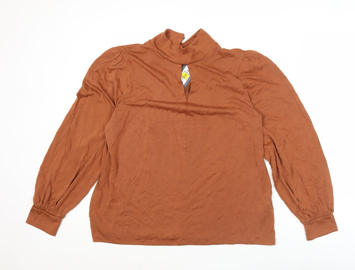 Marks and Spencer Women Brown Blouse Size 16 High Neck Long Sleeve