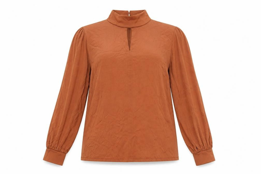 Marks and Spencer Women Brown Blouse Size 16 High Neck Long Sleeve