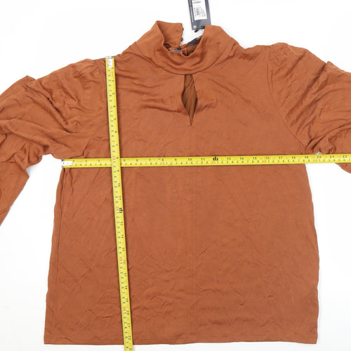 Marks and Spencer Women Brown Blouse Size 16 High Neck Long Sleeve
