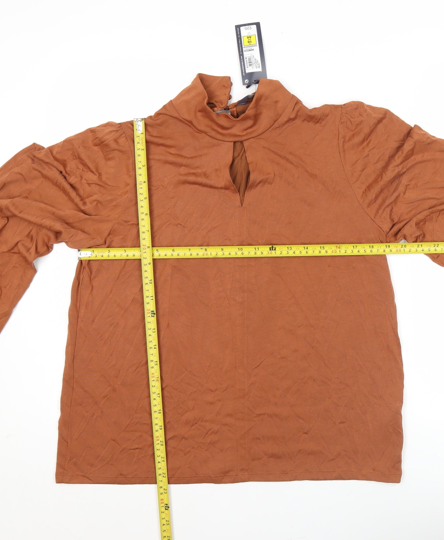 Marks and Spencer Women Brown Blouse Size 16 High Neck Long Sleeve