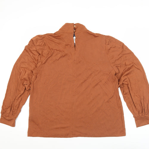 Marks and Spencer Women Brown Blouse Size 16 High Neck Long Sleeve