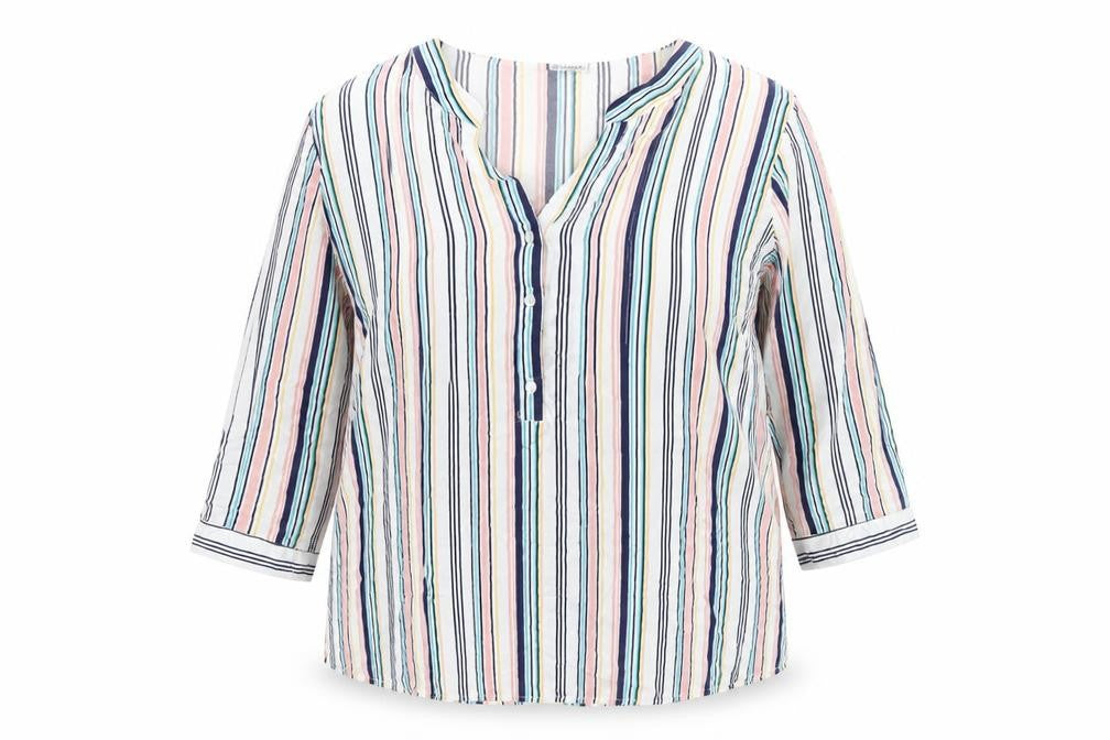 Front view of Damart Women’s Multicoloured Striped Viscose Tunic Blouse, size UK 20