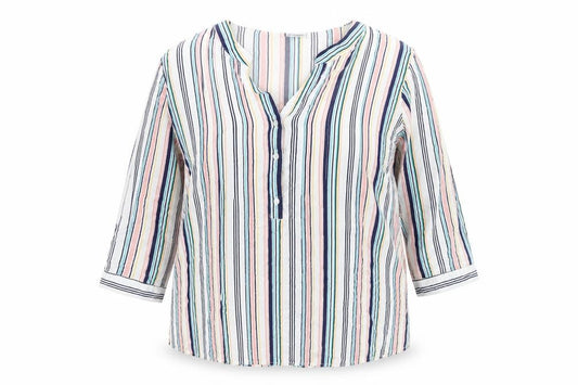 Front view of Damart Women’s Multicoloured Striped Viscose Tunic Blouse, size UK 20