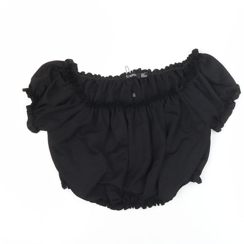 Boohoo Women Black UK 12 Cropped Off Shoulder Puff Sleeve Blouse