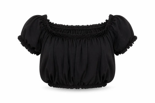 Front view of Boohoo Women Black UK 12 Cropped Off Shoulder Puff Sleeve Blouse