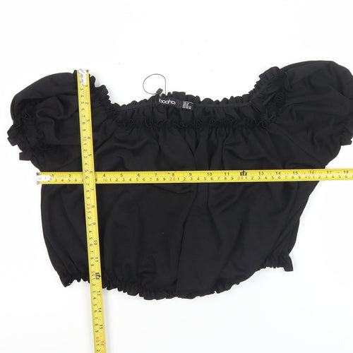 Boohoo Women Black UK 12 Cropped Off Shoulder Puff Sleeve Blouse