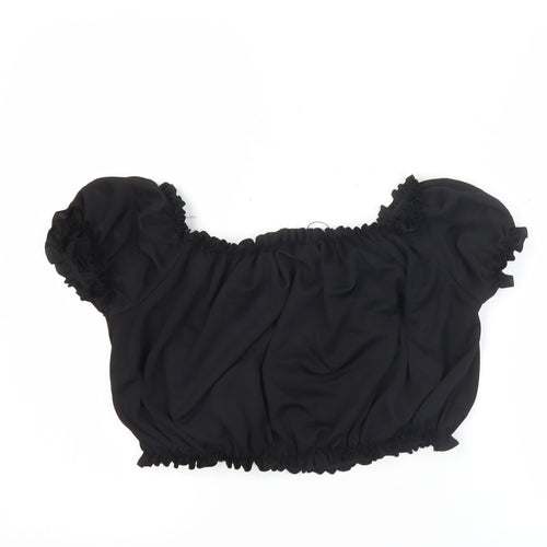 Boohoo Women Black UK 12 Cropped Off Shoulder Puff Sleeve Blouse