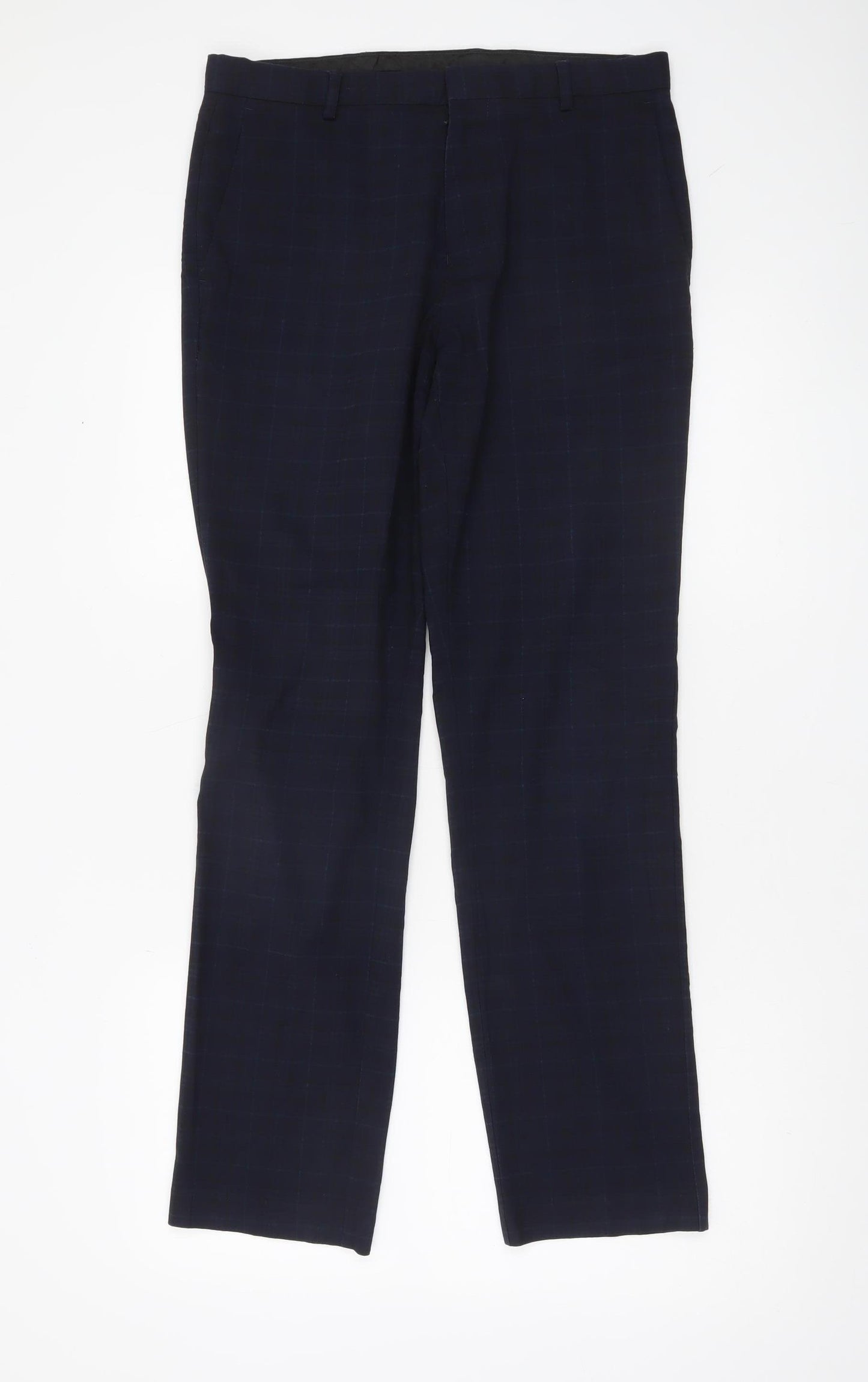 Burton Menswear Men’s Blue Check Dress Trousers 30R Regular Fit
