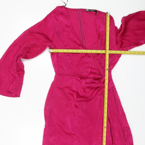 Zara Women Pink XS Wrap Mini Dress Long Sleeve Partywear