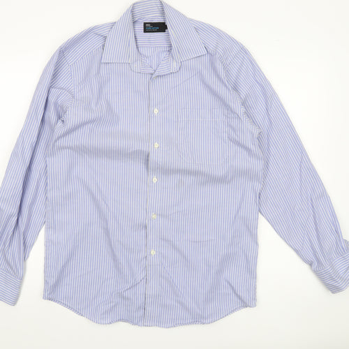 Marks and Spencer Men’s Blue Striped Cotton Long Sleeve Shirt Size 15