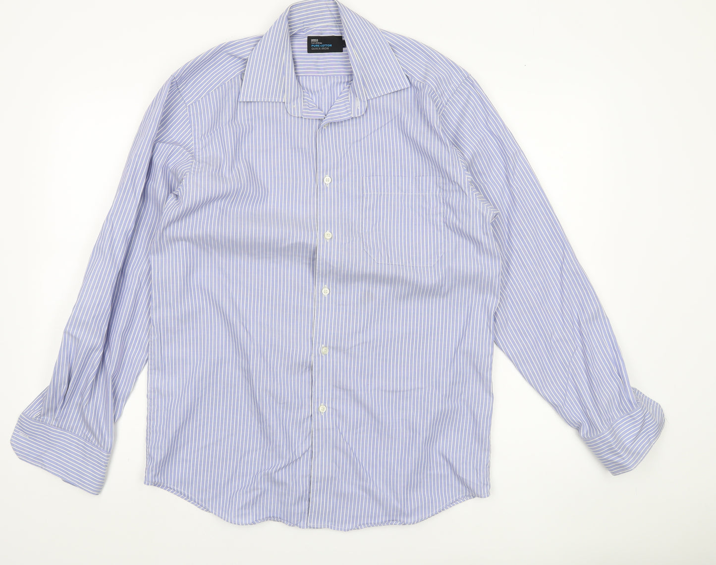 Marks and Spencer Men’s Blue Striped Cotton Long Sleeve Shirt Size 15