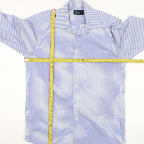 Marks and Spencer Men’s Blue Striped Cotton Long Sleeve Shirt Size 15