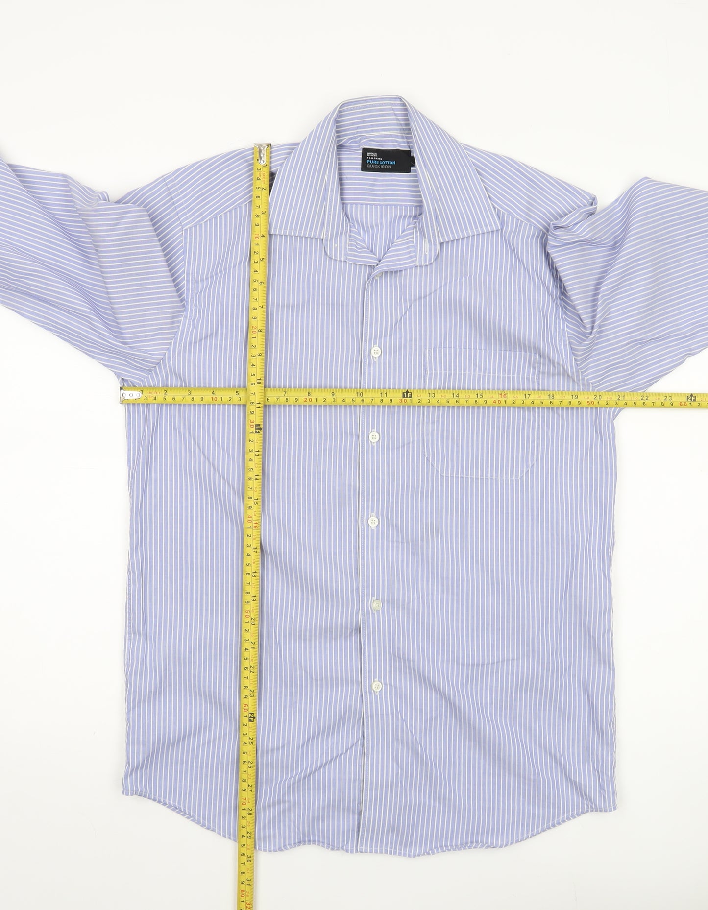 Marks and Spencer Men’s Blue Striped Cotton Long Sleeve Shirt Size 15